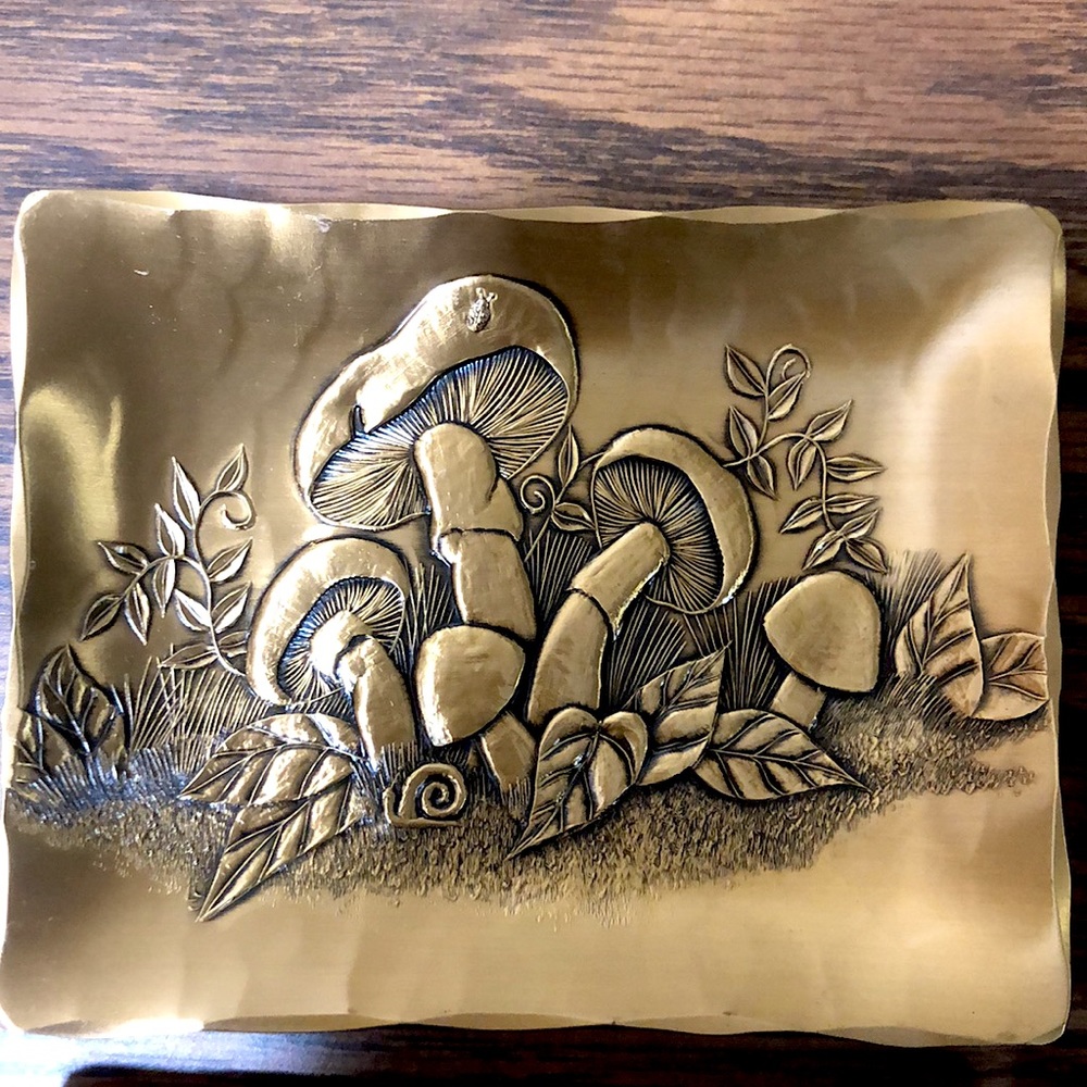 Vintage Wendell August Forge Solid Bronze Mushroom Mini Art Trays 5”X 4”